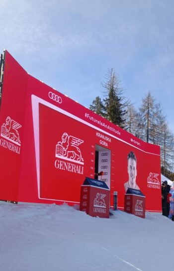 LED display at start of FIS Ski World Cup