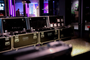 Unloading our flightcases