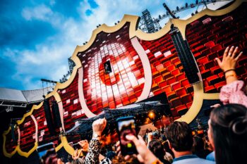 Huge video screen during stadium concert