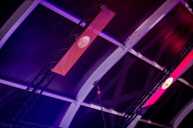 LED screen detail in festival hangar